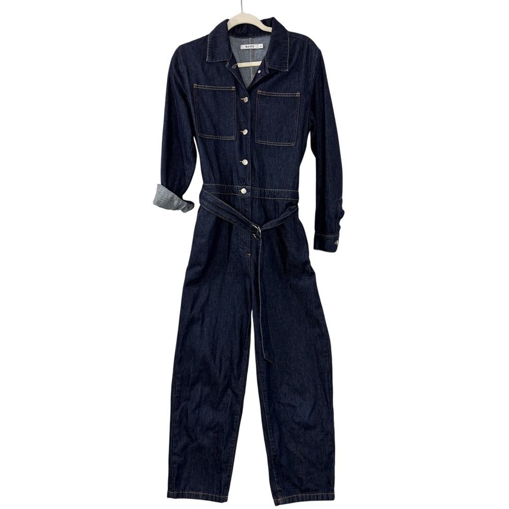 NA-KD Size 40 / US 10 Jumpsuit Coveralls Belted Dark Denim Long Sleeve Cotton